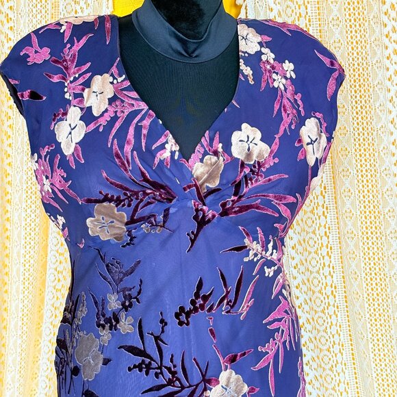 VTG 90s Y2K Purple Velvet Burnout Silk Floral Maxi Slip Dress Size 14 Whimsigoth - Picture 5 of 11